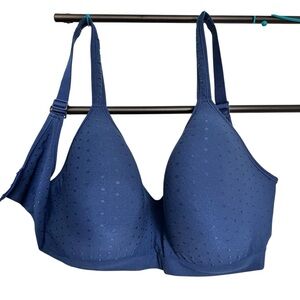 Bali Comfort Revolution Soft Bra Women's 42DD Dot Wireless Adjustable Strap Blue